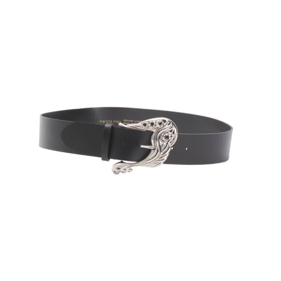 MARTINA MORI Black Made In Italy Leather Western Silver Belt - Picture 1 of 1